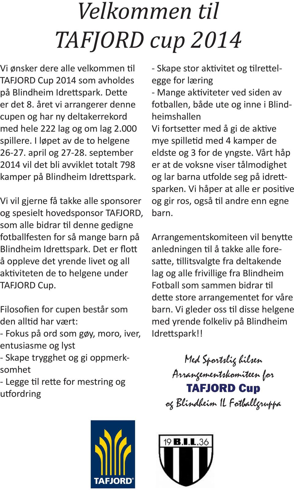 september 2014 vil det bli avviklet totalt 798 kamper på Blindheim Idrettspark.