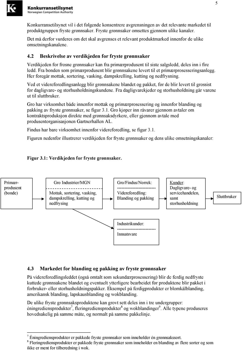 2 Beskrivelse av verdikjeden for fryste grønnsaker Verdikjeden for frosne grønnsaker kan fra primærprodusent til siste salgsledd, deles inn i fire ledd.