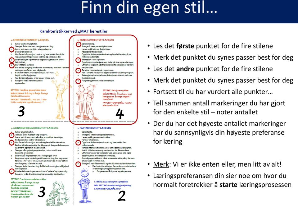 har gjort for den enkelte stil noter antallet Der du har det høyeste antallet markeringer har du sannsynligvis din høyeste preferanse for