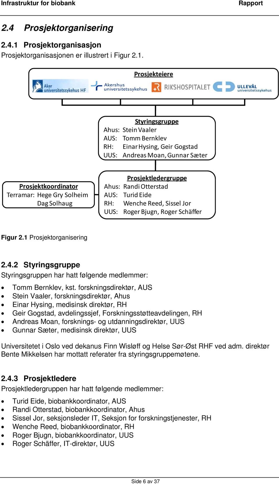 Prosjekteiere Styringsgruppe Ahus: Stein Vaaler AUS: Tomm Bernklev RH: Einar Hysing, Geir Gogstad UUS: Andreas Moan, Gunnar Sæter Prosjektkoordinator Terramar: Hege Gry Solheim Dag Solhaug