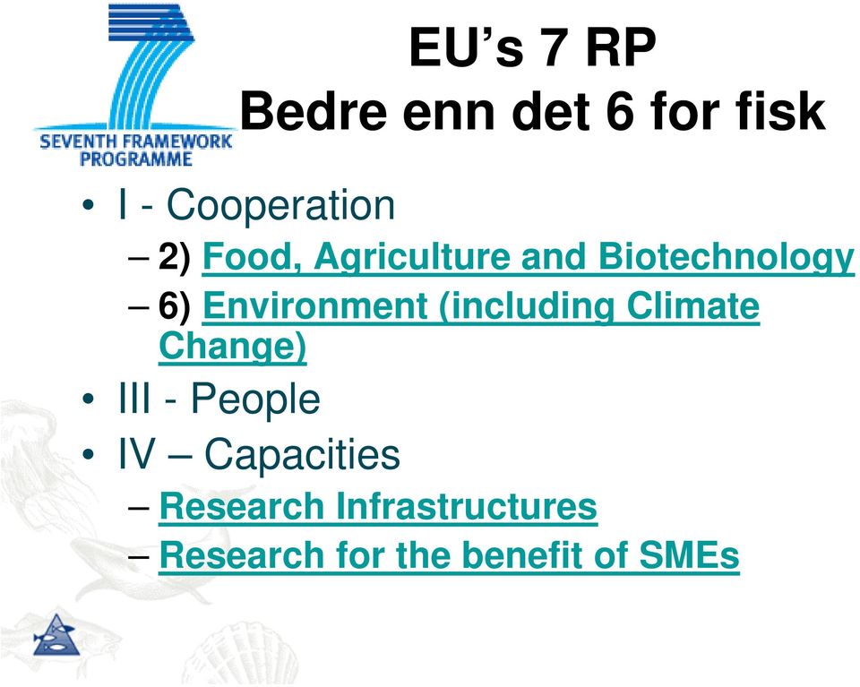 (including Climate Change) III - People IV Capacities