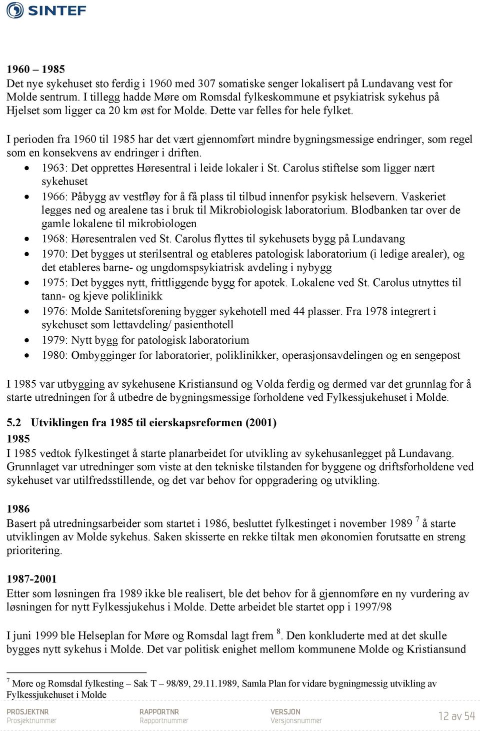 I perioden fra 1960 til 1985 har det vært gjennomført mindre bygningsmessige endringer, som regel som en konsekvens av endringer i driften. 1963: Det opprettes Høresentral i leide lokaler i St.