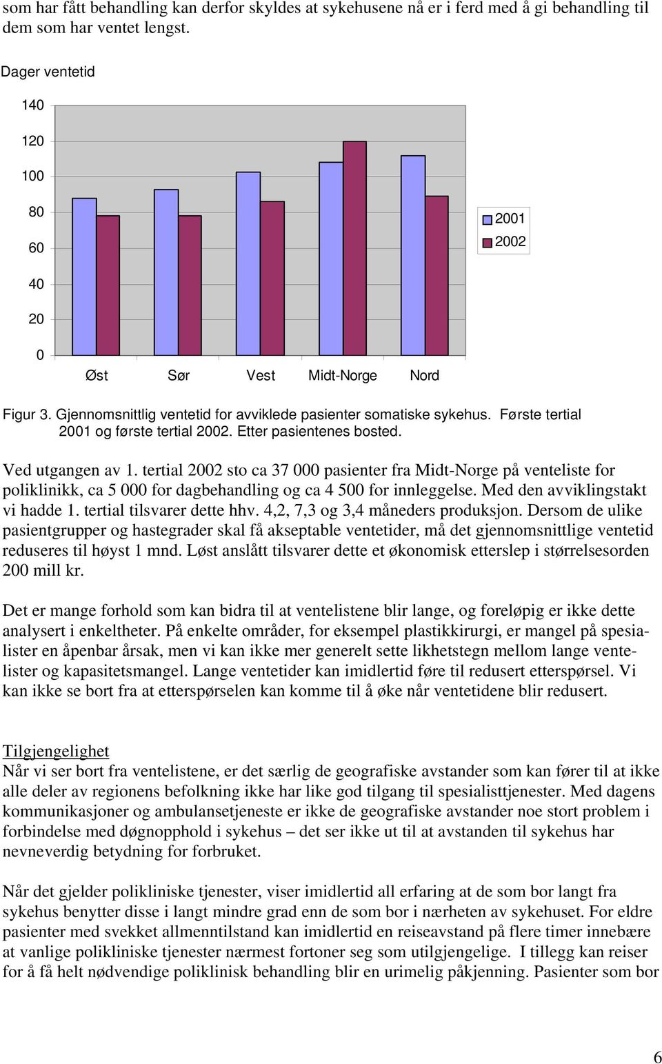 Etter pasientenes bosted. Ved utgangen av 1. tertial 2002 sto ca 37 000 pasienter fra Midt-Norge på venteliste for poliklinikk, ca 5 000 for dagbehandling og ca 4 500 for innleggelse.