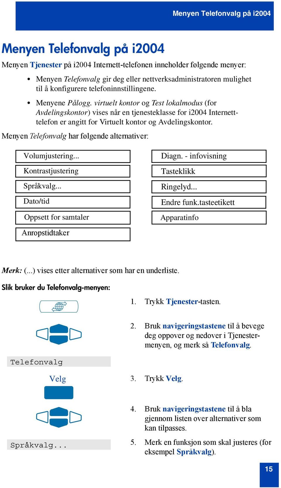 virtuelt kontor og Test lokalmodus (for Avdelingskontor) vises når en tjenesteklasse for i2004 Internetttelefon er angitt for Virtuelt kontor og Avdelingskontor.