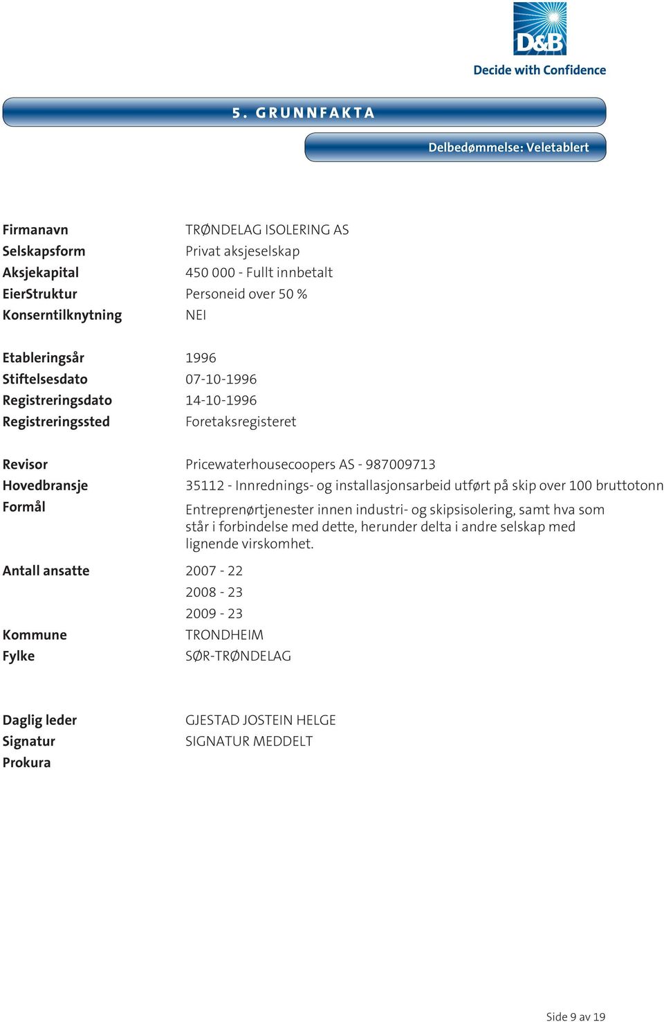 Formål Antall ansatte 2007-22 Kommune Fylke 35112 - Innrednings- og installasjonsarbeid utført på skip over 100 bruttotonn Entreprenørtjenester innen industri- og skipsisolering, samt hva som