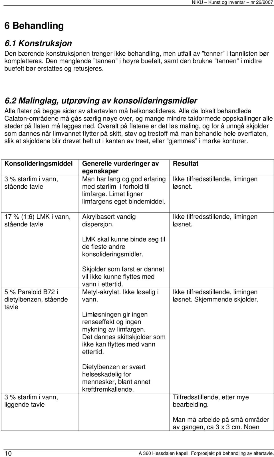 2 Malinglag, utprøving av konsolideringsmidler Alle flater på begge sider av altertavlen må helkonsolideres.