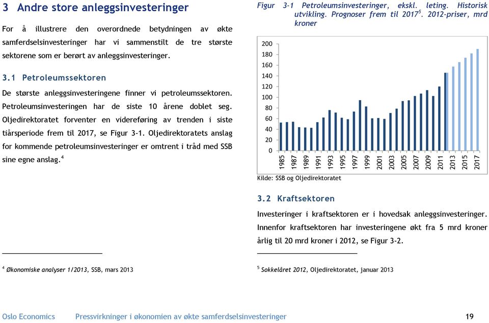 Petroleumsinvesteringen har de siste 10 årene doblet seg. Oljedirektoratet forventer en videreføring av trenden i siste tiårsperiode frem til 2017, se Figur 3-1.