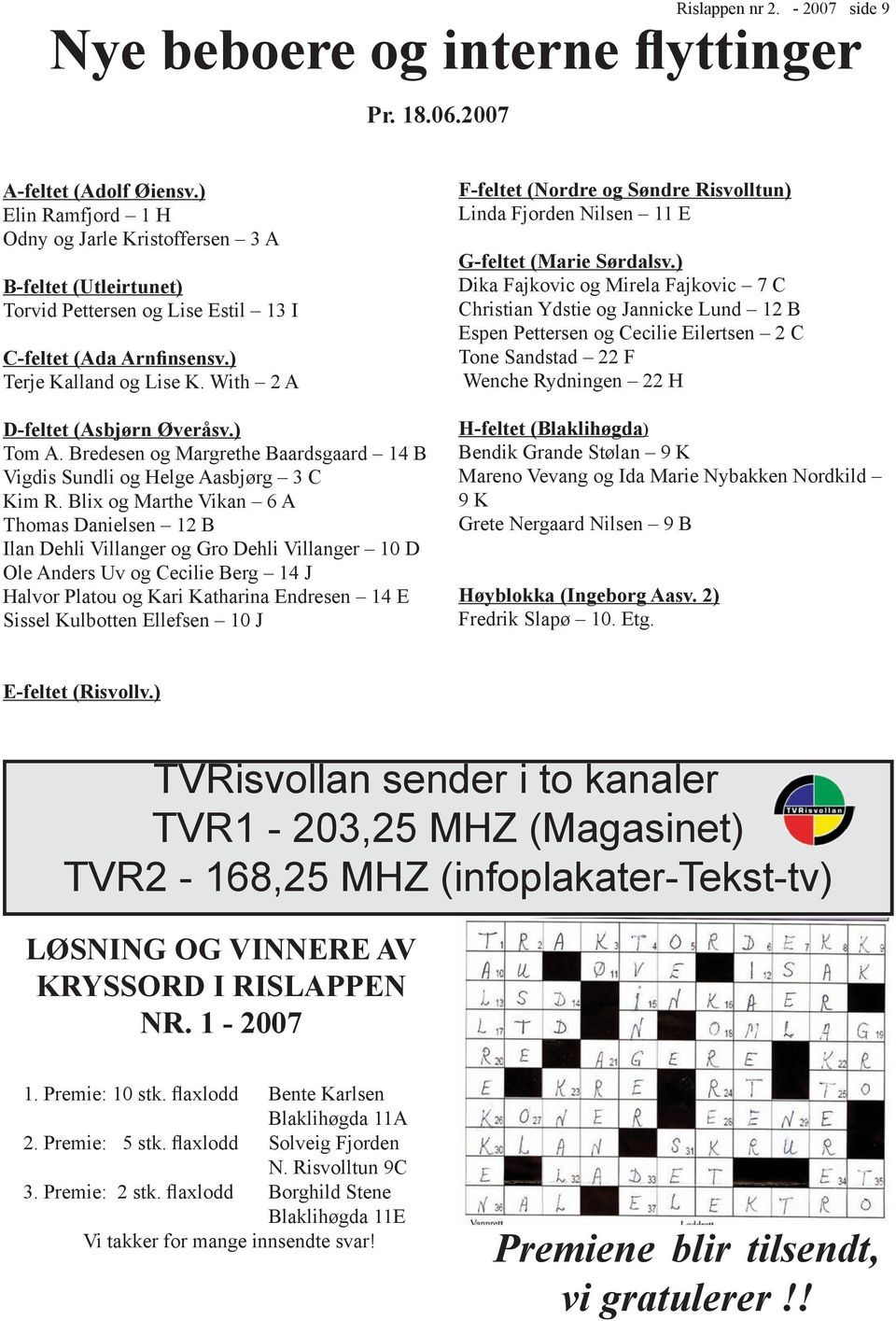 ) Tom A. Bredesen og Margrethe Baardsgaard 14 B Vigdis Sundli og Helge Aasbjørg 3 C Kim R.