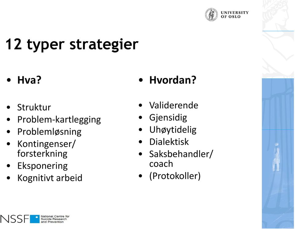 Kontingenser/ forsterkning Eksponering Kognitivt