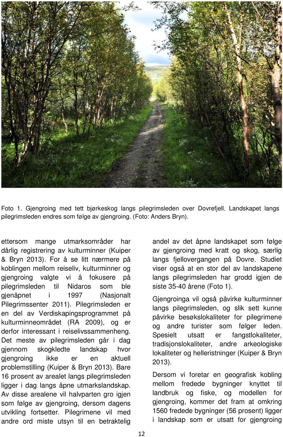 For å se litt nærmere på koblingen mellom reiseliv, kulturminner og gjengroing valgte vi å fokusere på pilegrimsleden til Nidaros som ble gjenåpnet i 1997 (Nasjonalt Pilegrimssenter 2011).