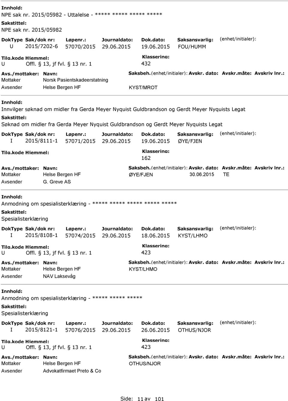 Gerdt Meyer Nyquists Legat 2015/8111-1 57071/2015 19.06.2015 ØYE/FJEN 162 Avs./mottaker: Navn: Saksbeh. Avskr. dato: Avskr.måte: Avskriv lnr.: Mottaker ØYE/FJEN 30.06.2015 TE G.