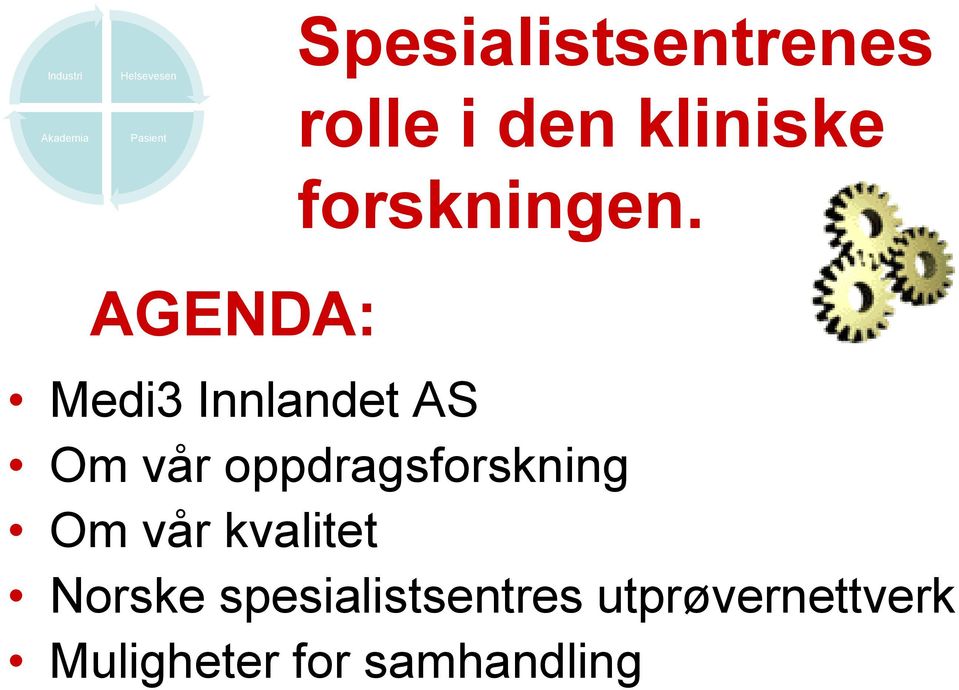 AGENDA: Medi3 Innlandet AS Om vår oppdragsforskning Om