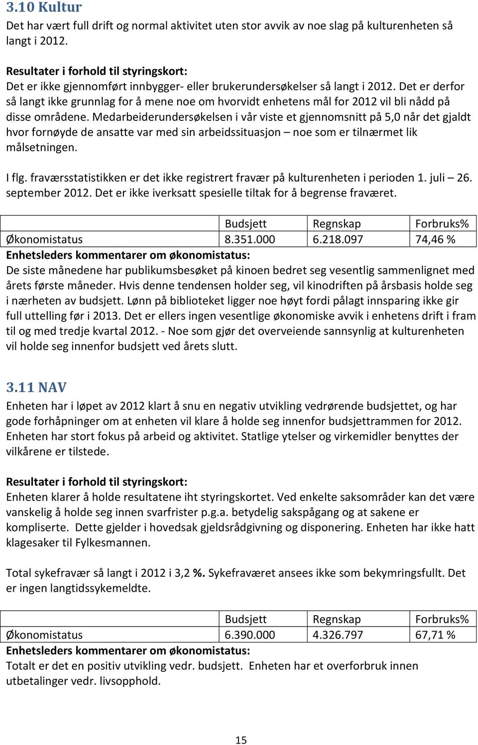 Det er derfor så langt ikke grunnlag for å mene noe om hvorvidt enhetens mål for vil bli nådd på disse områdene.