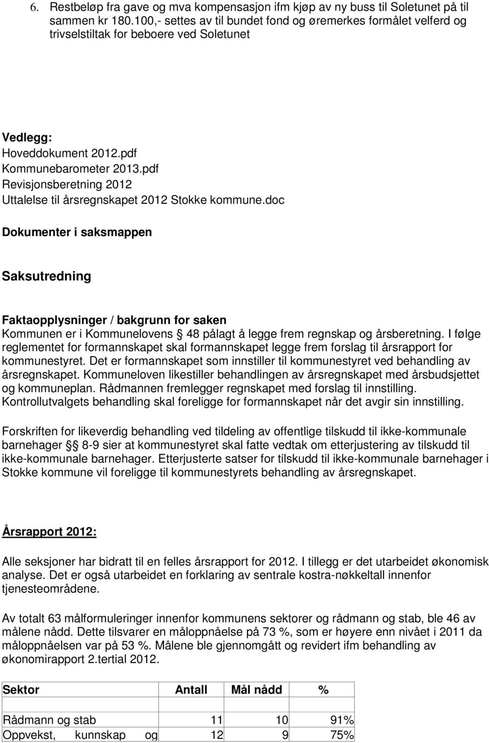 pdf Revisjonsberetning 2012 Uttalelse til årsregnskapet 2012 Stokke kommune.