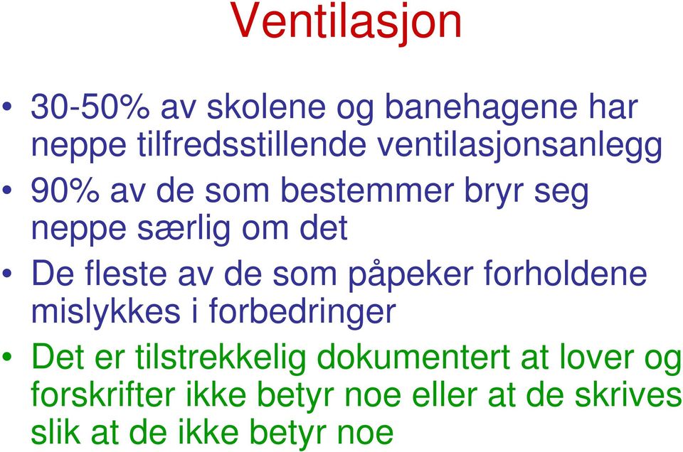 av de som påpeker forholdene mislykkes i forbedringer Det er tilstrekkelig