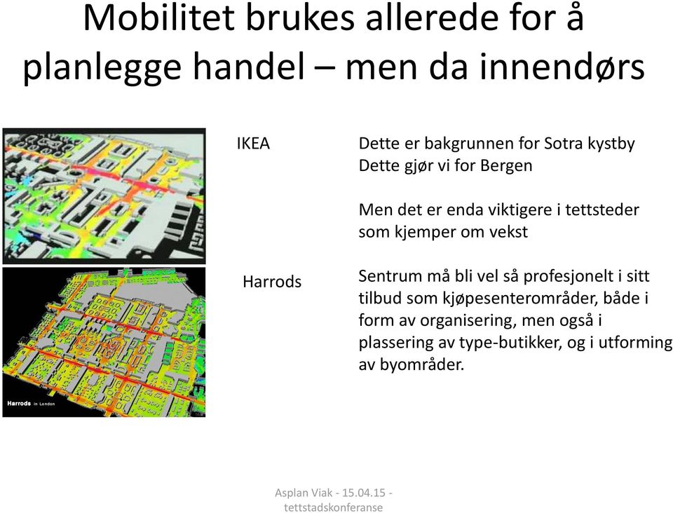 om vekst Harrods Sentrum må bli vel så profesjonelt i sitt tilbud som kjøpesenterområder,