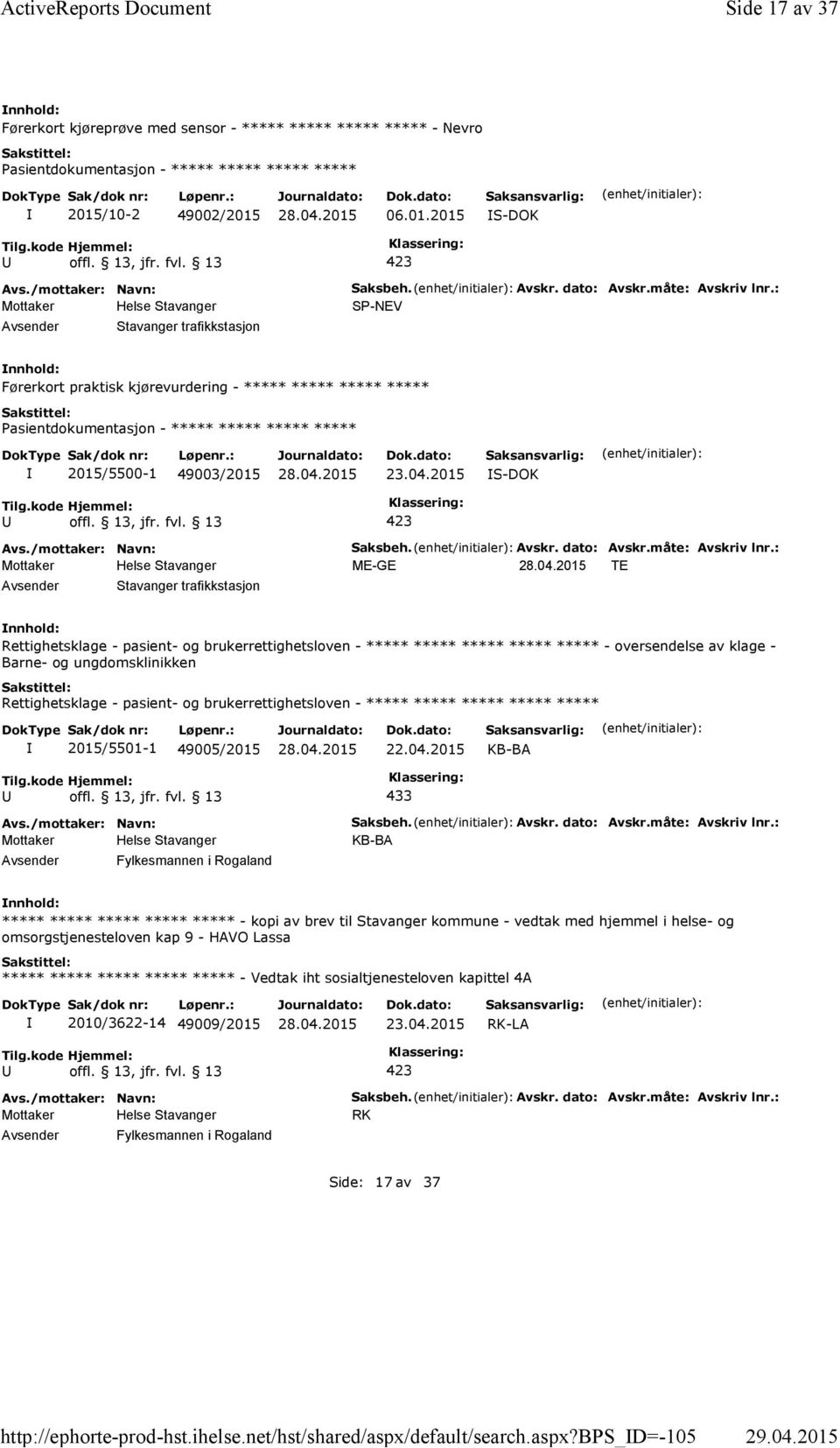 04.2015 S-DOK Saksbeh. Avskr. dato: Avskr.måte: Avskriv lnr.