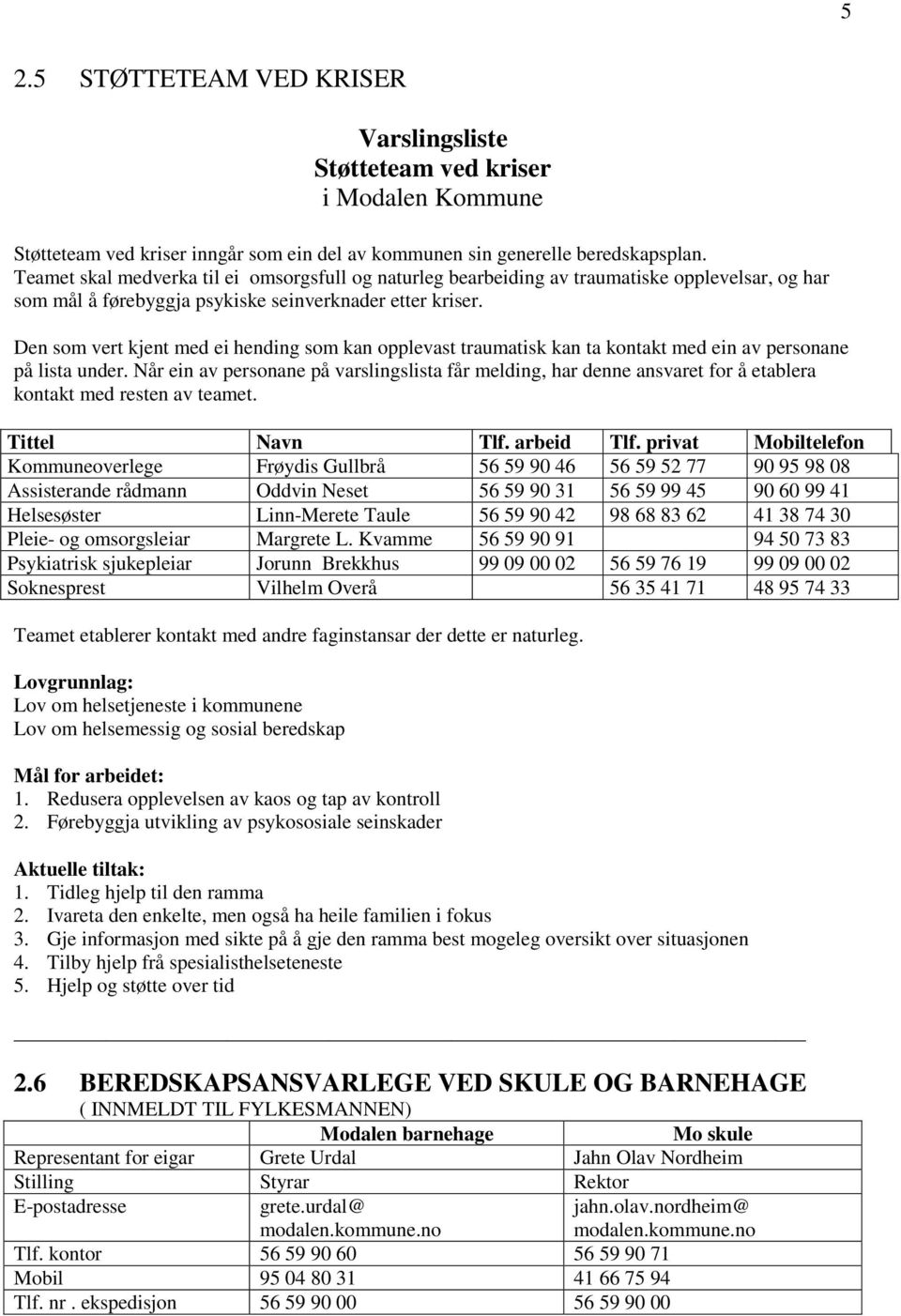 Den som vert kjent med ei hending som kan opplevast traumatisk kan ta kontakt med ein av personane på lista under.