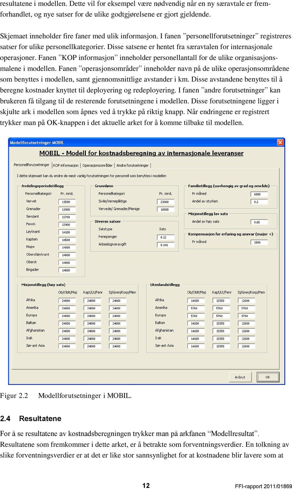 Disse satsene er hentet fra særavtalen for internasjonale operasjoner. Fanen KOP informasjon inneholder personellantall for de ulike organisasjonsmalene i modellen.