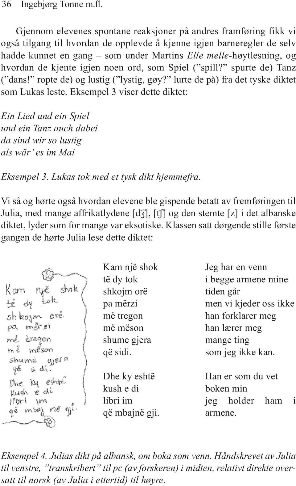 melle-høytlesning, og hvordan de kjente igjen noen ord, som Spiel ( spill? spurte de) Tanz ( dans! ropte de) og lustig ( lystig, gøy? lurte de på) fra det tyske diktet som Lukas leste.