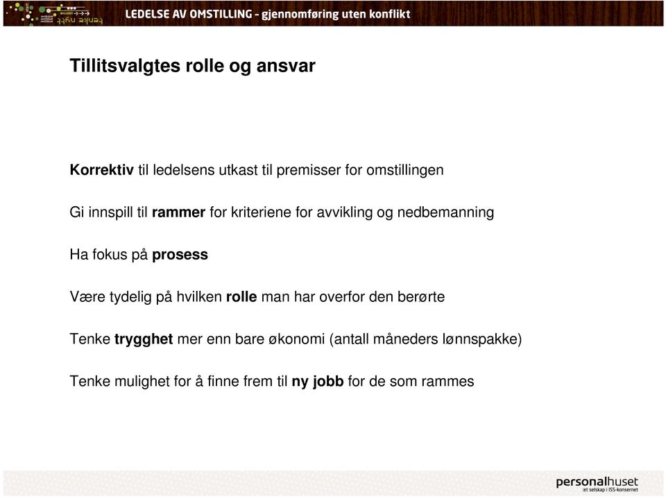 på prosess Være tydelig på hvilken rolle man har overfor den berørte Tenke trygghet mer enn