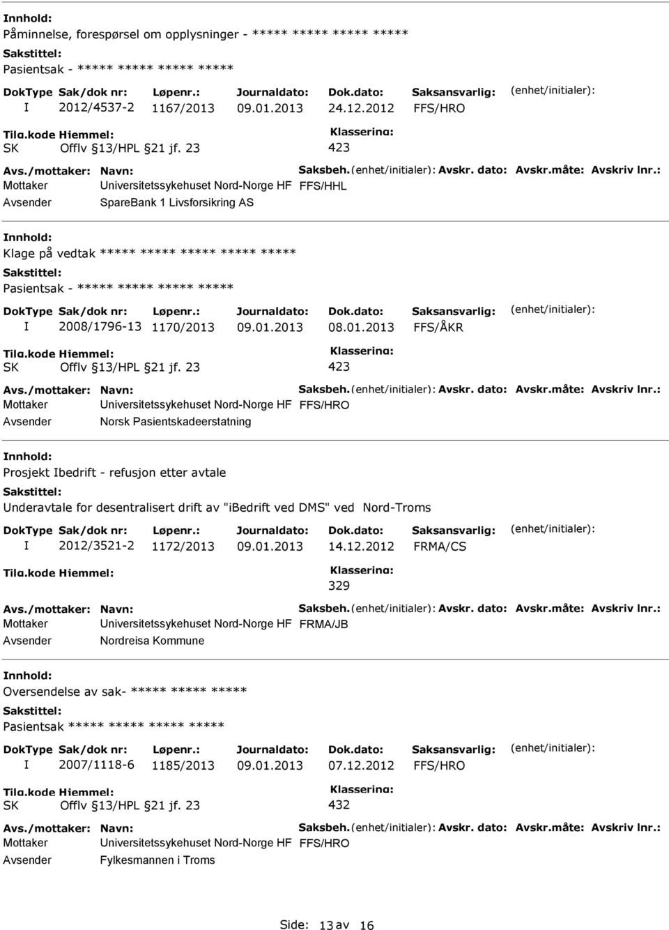 2012 F/HRO Mottaker F/HHL SpareBank 1 Livsforsikring AS Klage på vedtak ***** ***** ***** ***** ***** 2008/1796-13 1170/2013 F/ÅKR Mottaker F/HRO Norsk