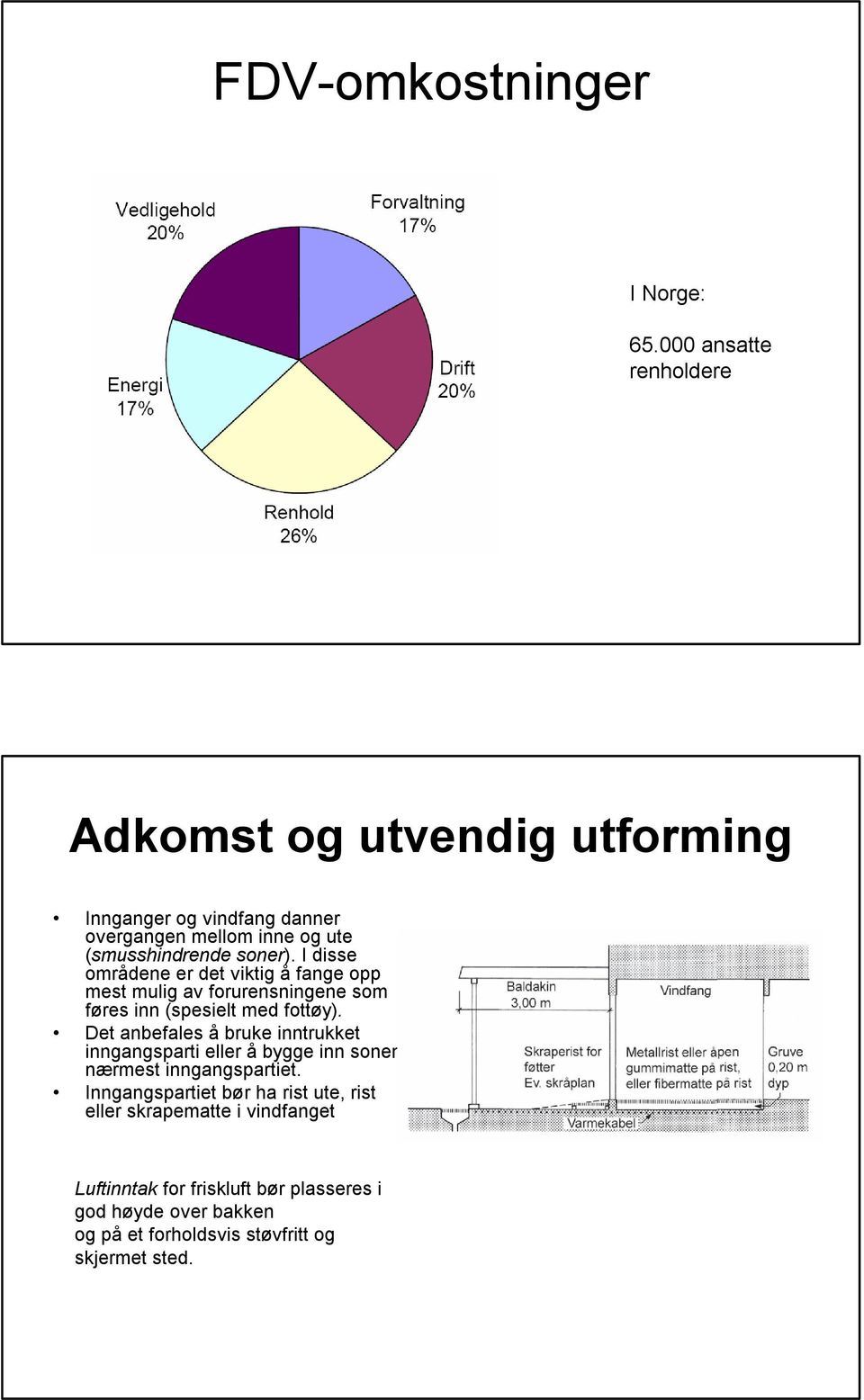 I disse områdene er det viktig å fange opp mest mulig av forurensningene som føres inn (spesielt med fottøy).