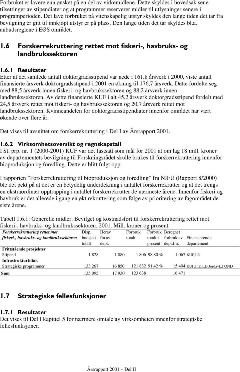 )RUVNHUUHNUXWWHULQJUHWWHWPRWILVNHULKDYEUXNVRJ ODQGEUXNVVHNWRUHQ 5HVXOWDWHU Etter at det samlede antall doktorgradsstipend var nede i 161,8 årsverk i 2000, viste antall finansierte årsverk