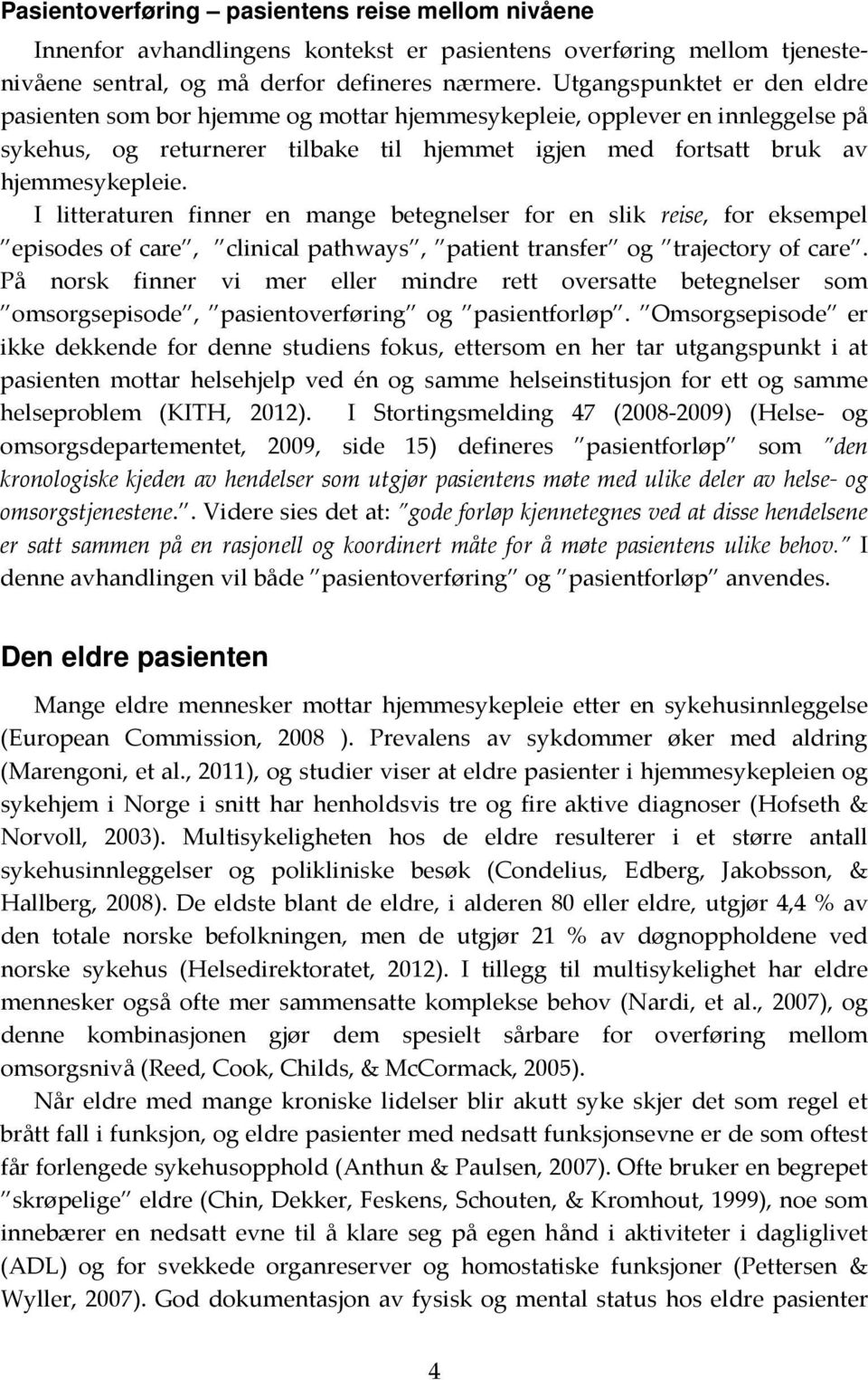 I litteraturen finner en mange betegnelser for en slik reise, for eksempel episodes of care, clinical pathways, patient transfer og trajectory of care.