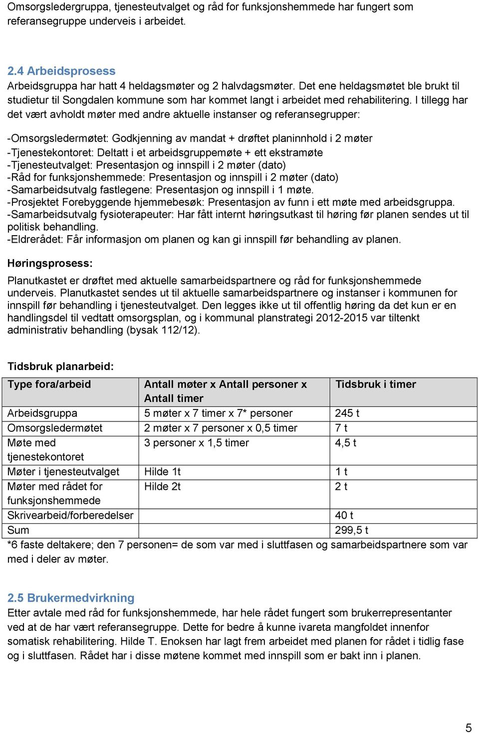 I tillegg har det vært avholdt møter med andre aktuelle instanser og referansegrupper: -Omsorgsledermøtet: Godkjenning av mandat + drøftet planinnhold i 2 møter -Tjenestekontoret: Deltatt i et