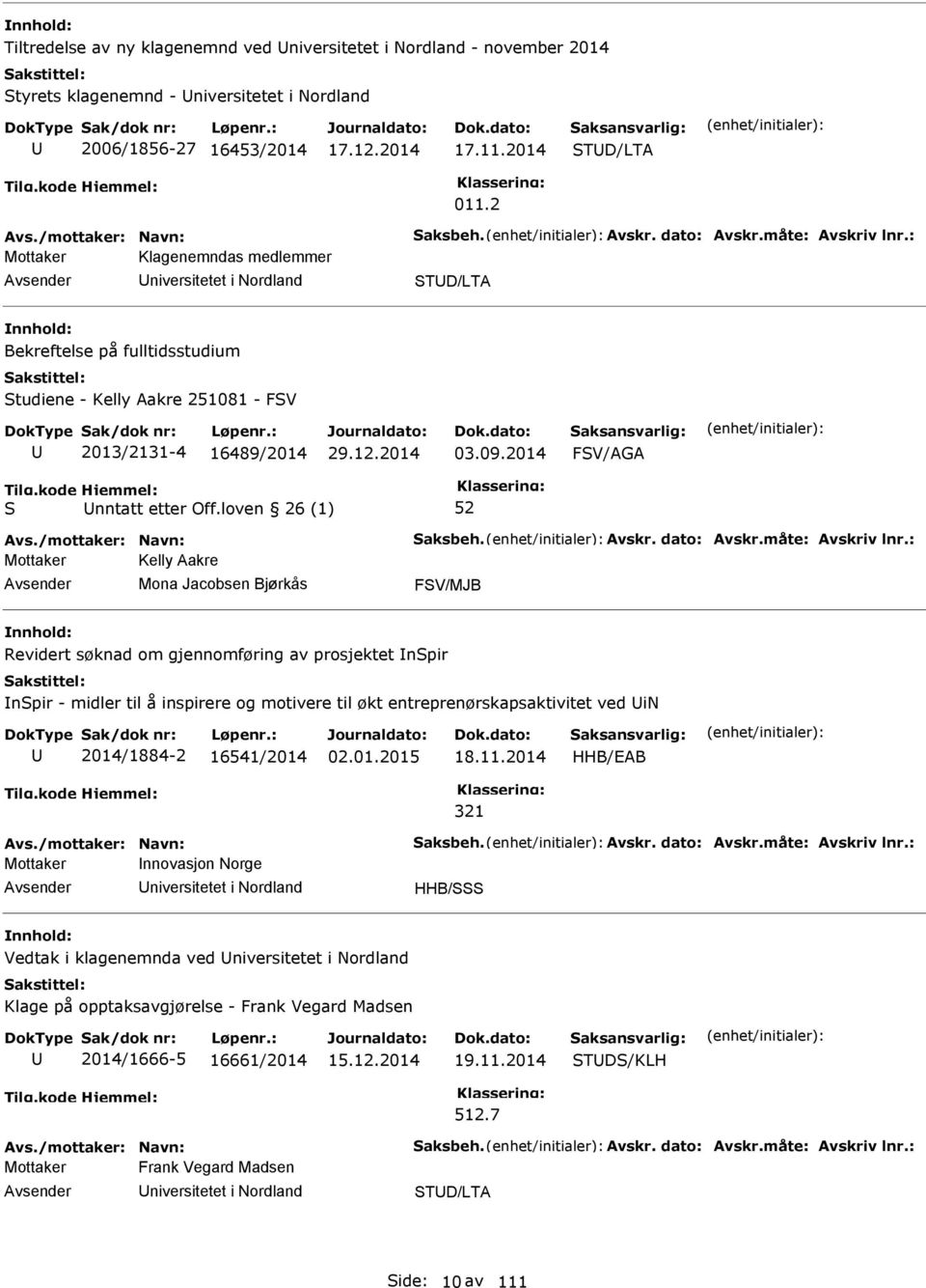 2014 FV/AGA nntatt etter Off.loven 26 (1) Avs./mottaker: Navn: aksbeh. Avskr. dato: Avskr.måte: Avskriv lnr.