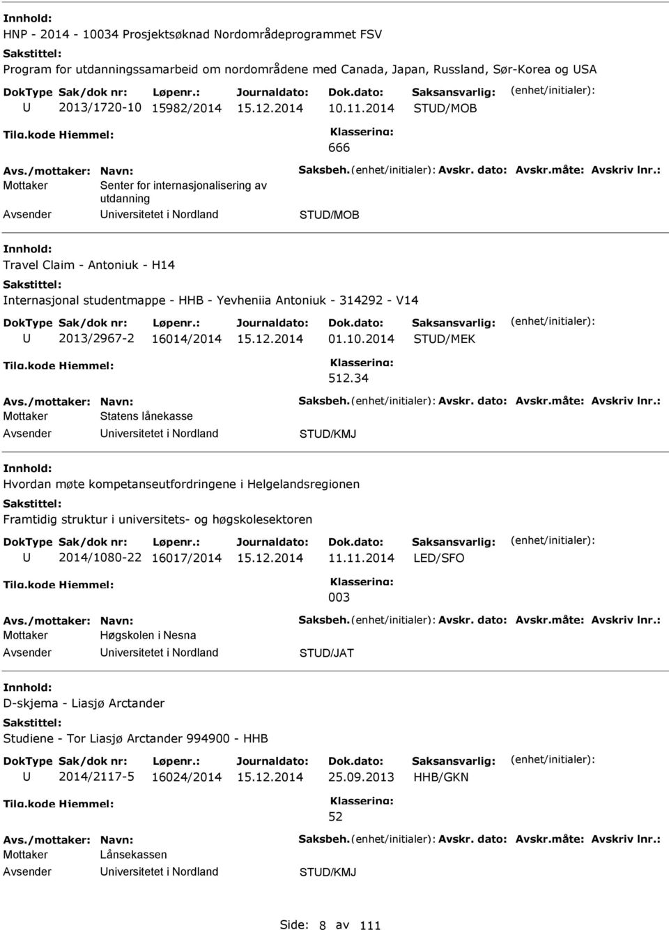 : Mottaker enter for internasjonalisering av utdanning niversitetet i Nordland TD/MOB Travel Claim - Antoniuk - H14 nternasjonal studentmappe - HHB - Yevheniia Antoniuk - 314292 - V14 2013/2967-2