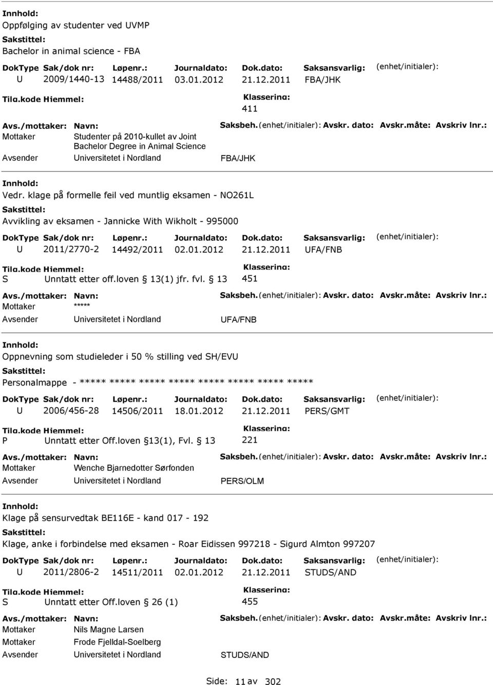 klage på formelle feil ved muntlig eksamen - NO261L Avvikling av eksamen - Jannicke With Wikholt - 995000 2011/2770-2 14492/2011 02.01.2012 21.12.2011 FA/FNB nntatt etter off.loven 13(1) jfr. fvl.