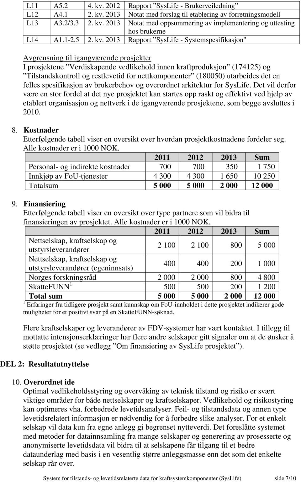 2013 Rapport SysLife - Systemspesifikasjon" Avgrensning til igangværende prosjekter I prosjektene Verdiskapende vedlikehold innen kraftproduksjon (174125) og Tilstandskontroll og restlevetid for