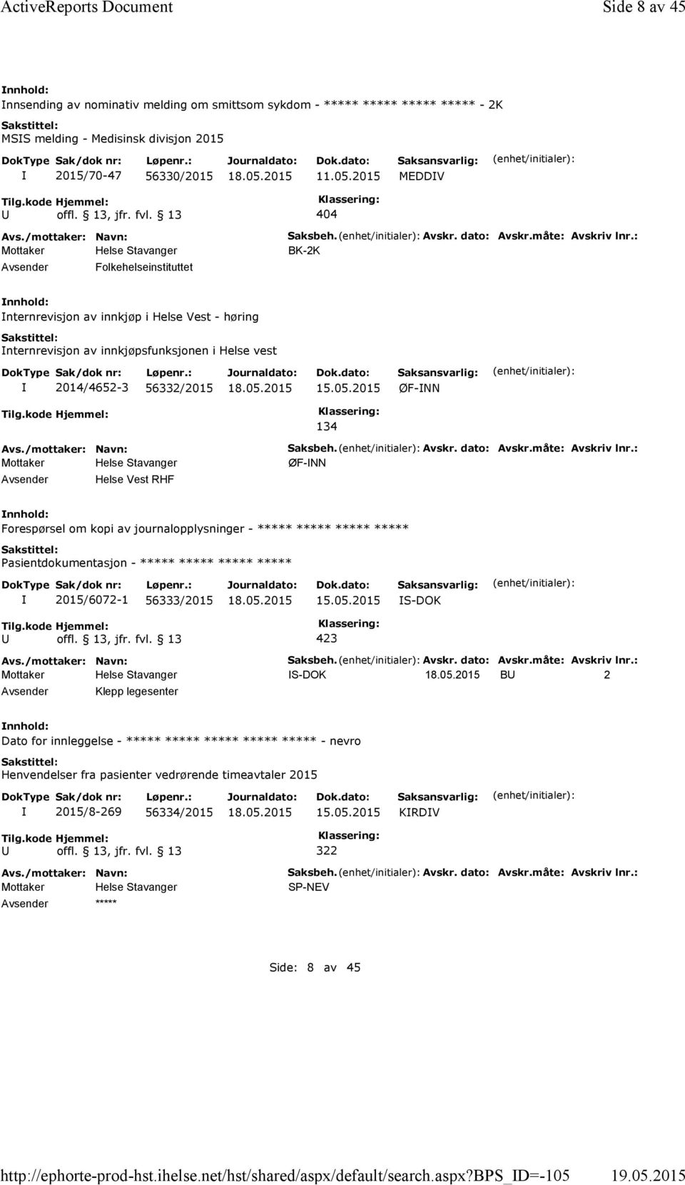 Avskr. dato: Avskr.måte: Avskriv lnr.: BK-2K nternrevisjon av innkjøp i Helse Vest - høring nternrevisjon av innkjøpsfunksjonen i Helse vest 2014/4652-3 56332/2015 15.05.