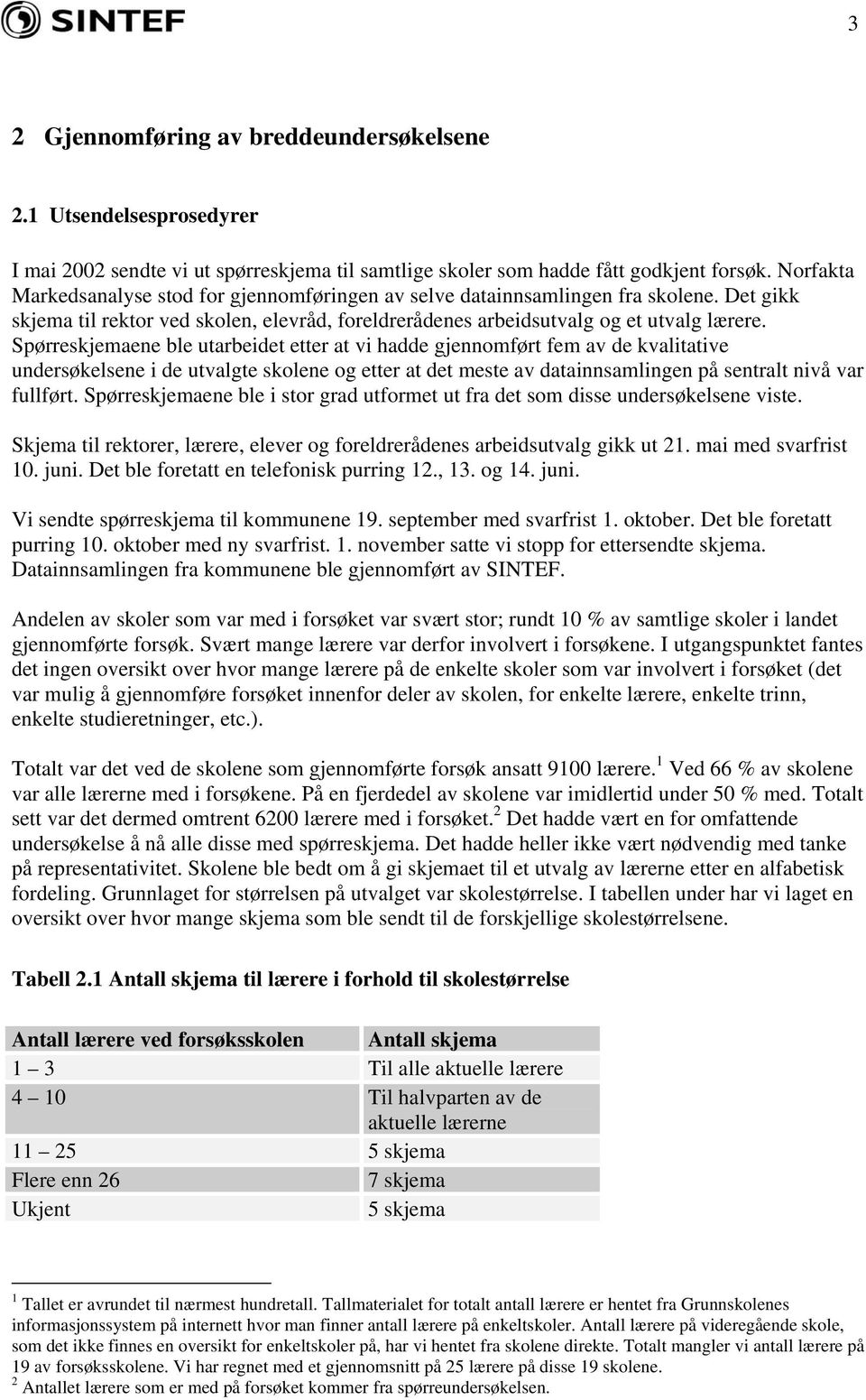 Spørreskjemaene ble utarbeidet etter at vi hadde gjennomført fem av de kvalitative undersøkelsene i de utvalgte skolene og etter at det meste av datainnsamlingen på sentralt nivå var fullført.