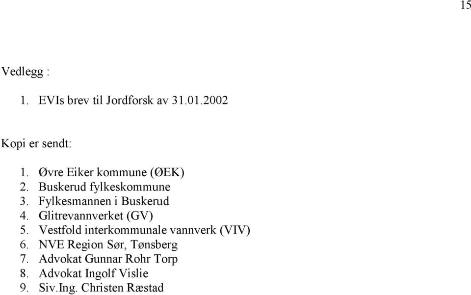 Glitrevannverket (GV) 5. Vestfold interkommunale vannverk (VIV) 6.