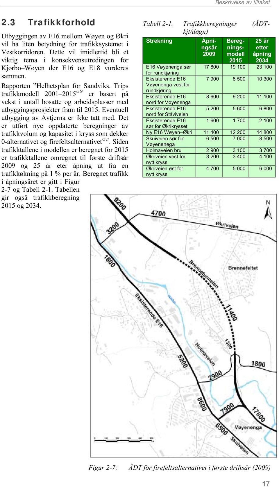 Trips trafikkmodell 2001 2015 /56/ er basert på vekst i antall bosatte og arbeidsplasser med utbyggingsprosjekter fram til 2015. Eventuell utbygging av Avtjerna er ikke tatt med.