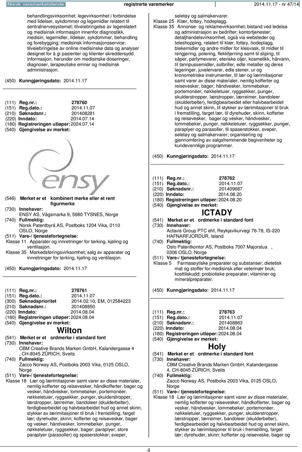 innenfor diagnostikk, medisin, legemidler, lidelser, sykdommer, behandling og forebygging; medisinsk informasjonsservice; tilveiebringelse av online medisinske data og analyser designet for å gi