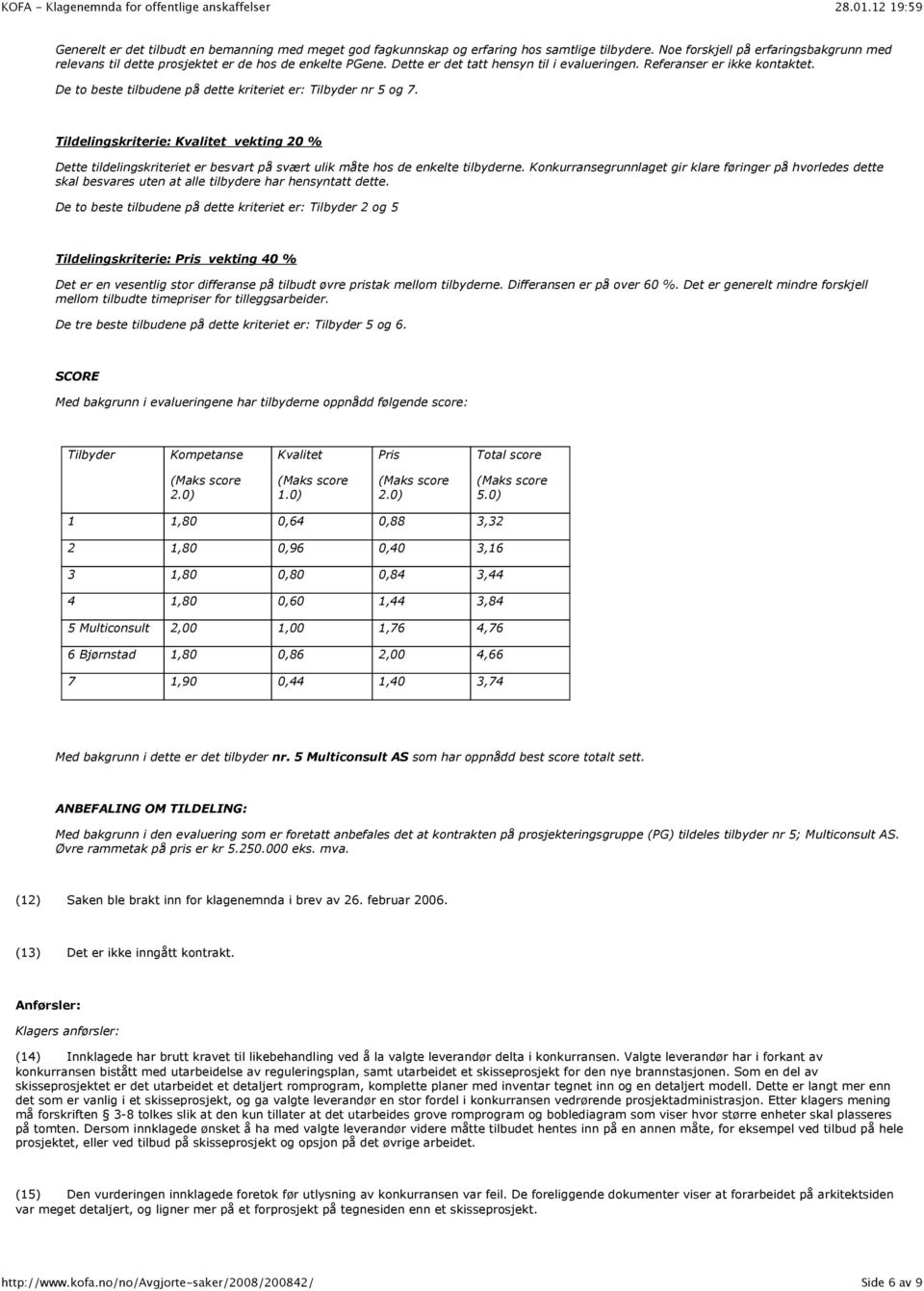 Tildelingskriterie: Kvalitet vekting 20 % Dette tildelingskriteriet er besvart på svært ulik måte hos de enkelte tilbyderne.