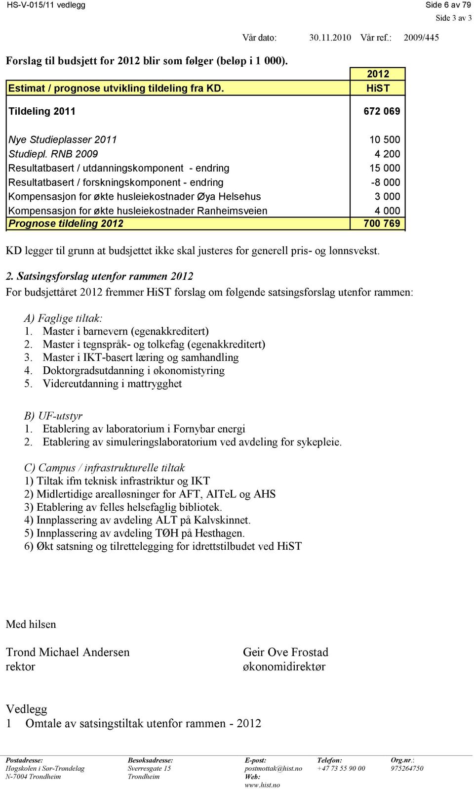 RNB 2009 4 200 Resultatbasert / utdanningskomponent - endring 15 000 Resultatbasert / forskningskomponent - endring -8 000 Kompensasjon for økte husleiekostnader Øya Helsehus 3 000 Kompensasjon for