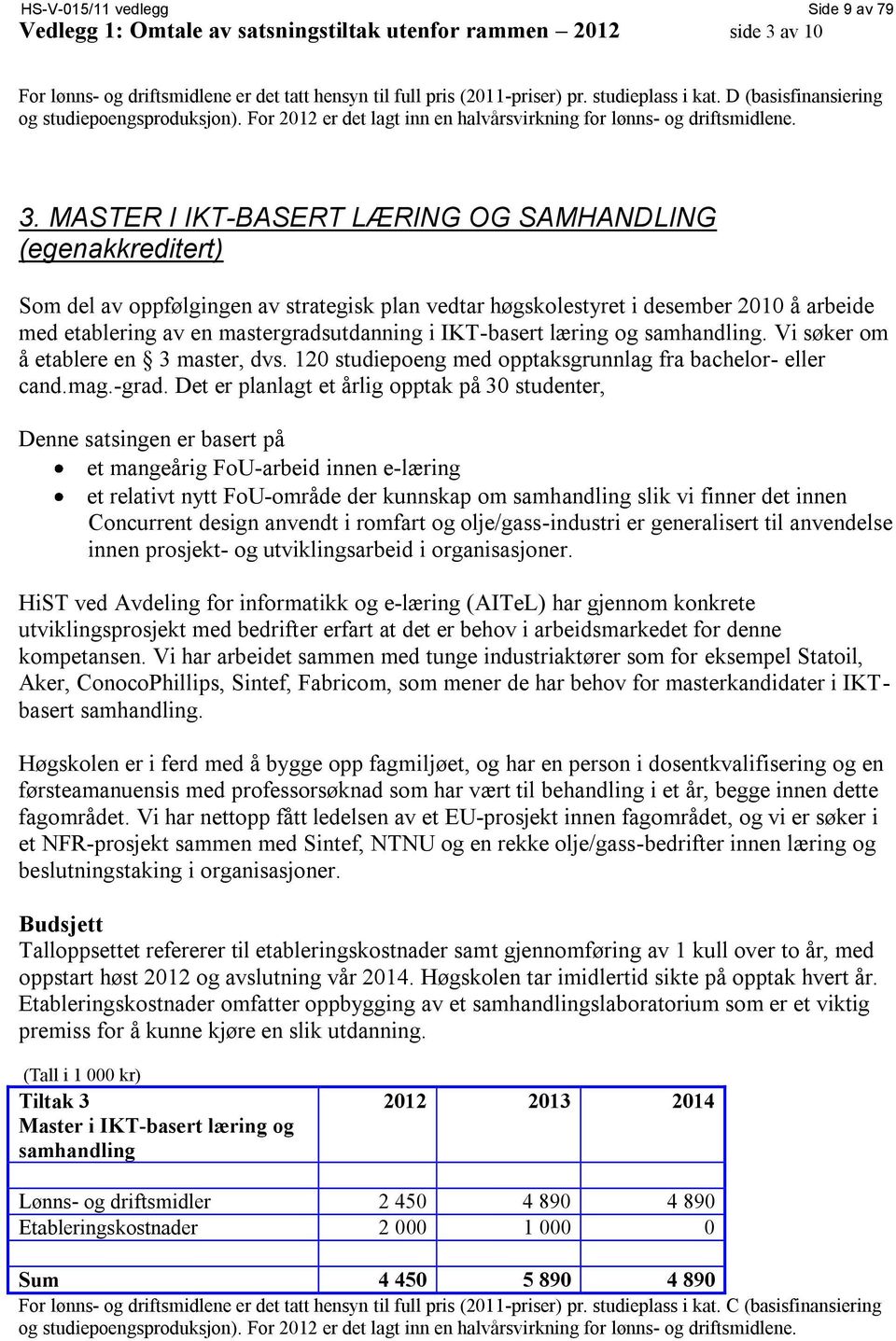 MASTER I IKT-BASERT LÆRING OG SAMHANDLING (egenakkreditert) Som del av oppfølgingen av strategisk plan vedtar høgskolestyret i desember 2010 å arbeide med etablering av en mastergradsutdanning i