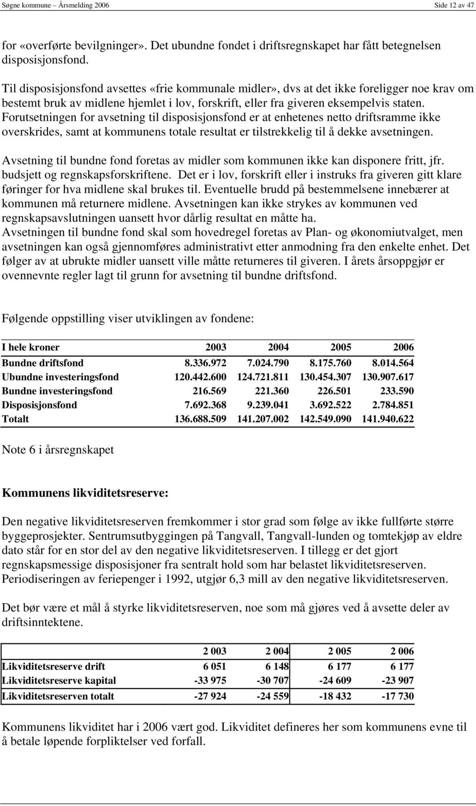 Forutsetningen for avsetning til disposisjonsfond er at enhetenes netto driftsramme ikke overskrides, samt at kommunens totale resultat er tilstrekkelig til å dekke avsetningen.