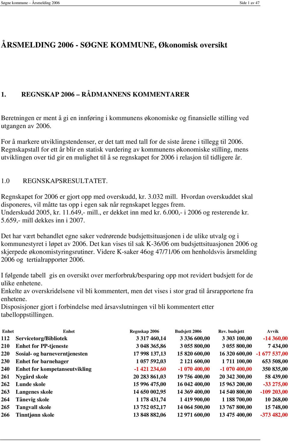 For å markere utviklingstendenser, er det tatt med tall for de siste årene i tillegg til 2006.