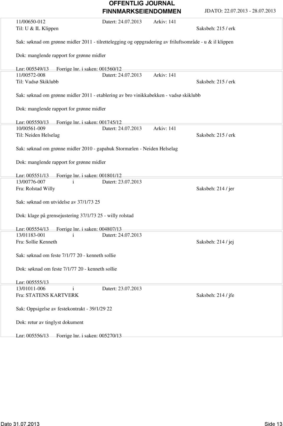 i saken: 001745/12 10/00561-009 Datert: 24.07.2013 Arkiv: 141 Til: Neiden Helselag Sak: søknad om grønne midler 2010 - gapahuk Stormælen - Neiden Helselag Lnr: 005551/13 Forrige lnr.