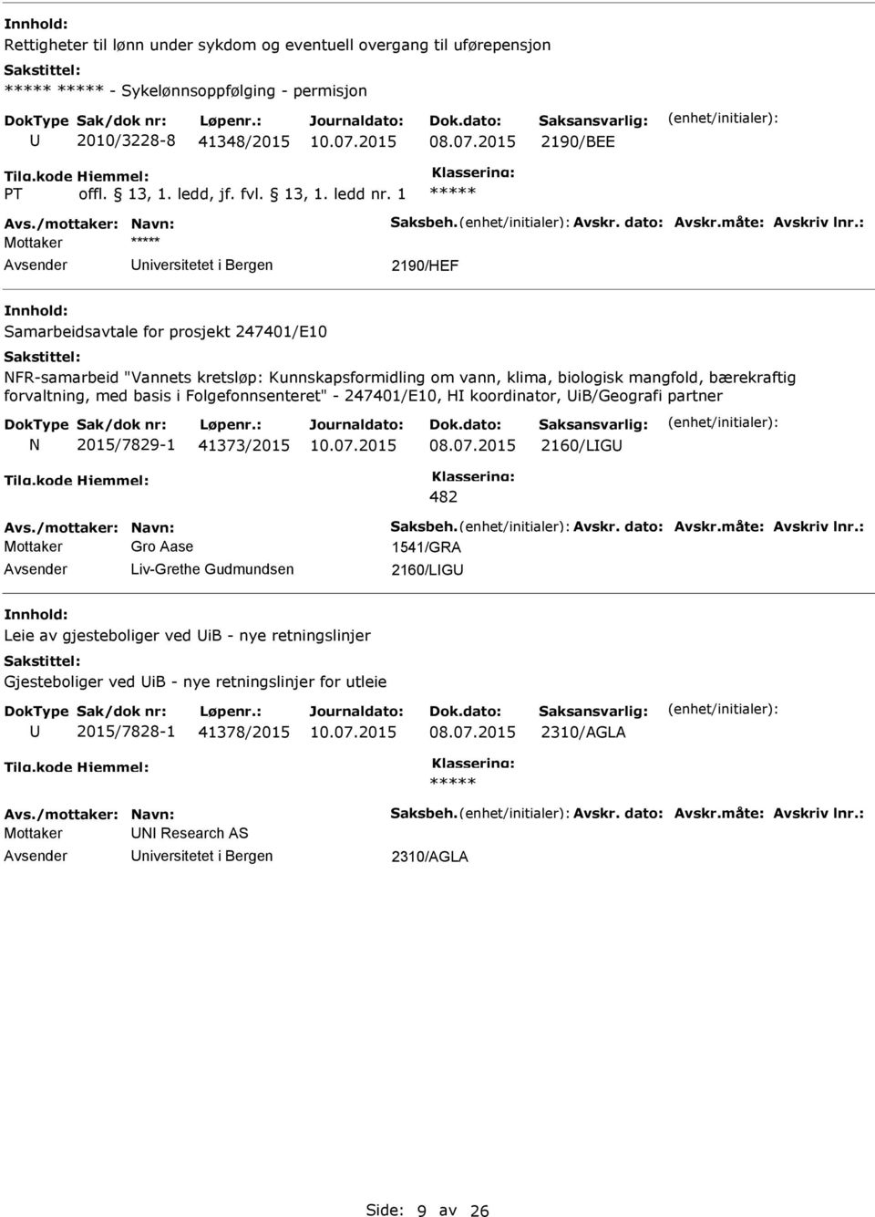 : Mottaker 2190/HEF amarbeidsavtale for prosjekt 247401/E10 NFR-samarbeid "Vannets kretsløp: Kunnskapsformidling om vann, klima, biologisk mangfold, bærekraftig forvaltning, med basis i