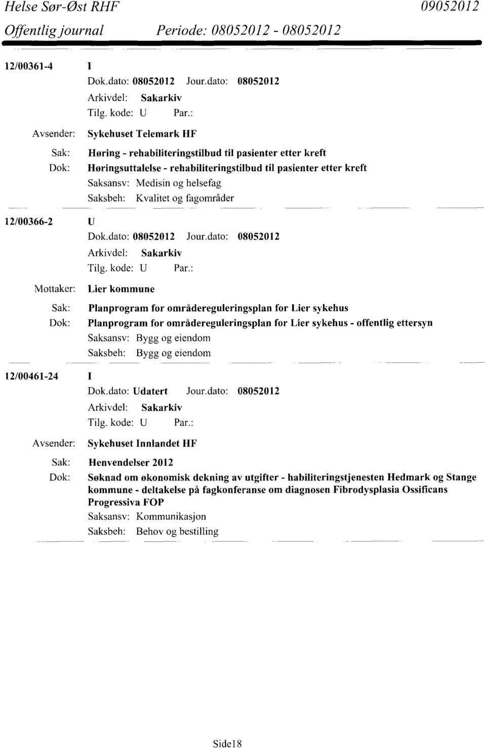 sykehus - offentlig ettersyn Saksansv: Bygg og eiendom Bygg og eiendom 12/00461-24 Dok.dato: Udatert Jour.