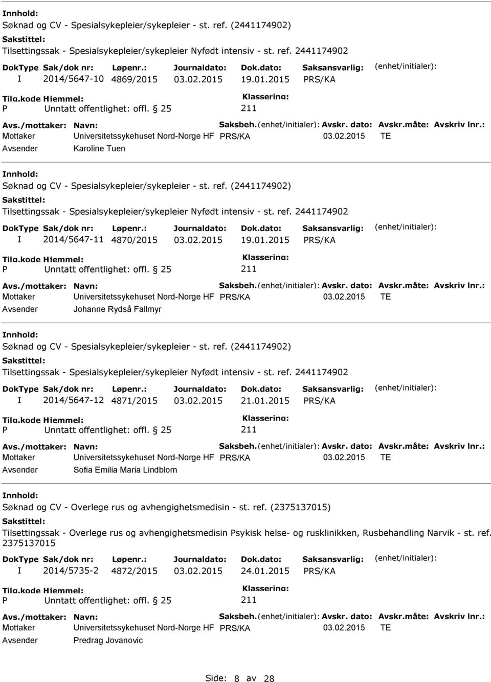 (2375137015) Tilsettingssak - Overlege rus og avhengighetsmedisin sykisk helse- og rusklinikken, Rusbehandling Narvik - st. ref. 2375137015 2014/5735-2 4872/2015 24.01.2015 nntatt offentlighet: offl.