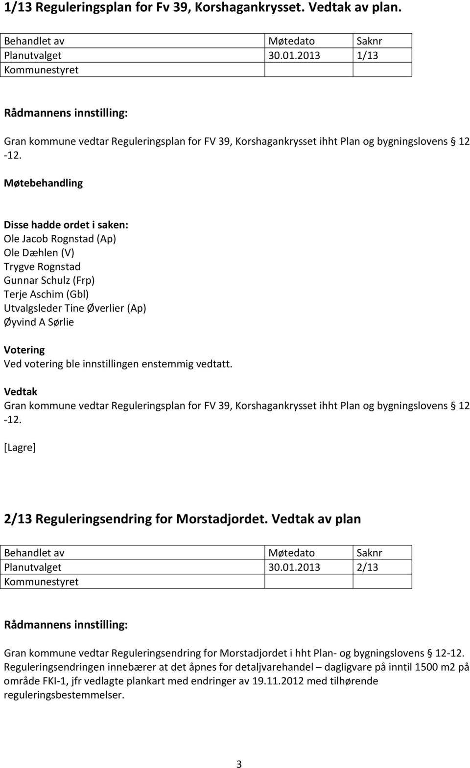 bygningslovens 12 12. 2/13 Reguleringsendring for Morstadjordet. av plan Planutvalget 30.01.