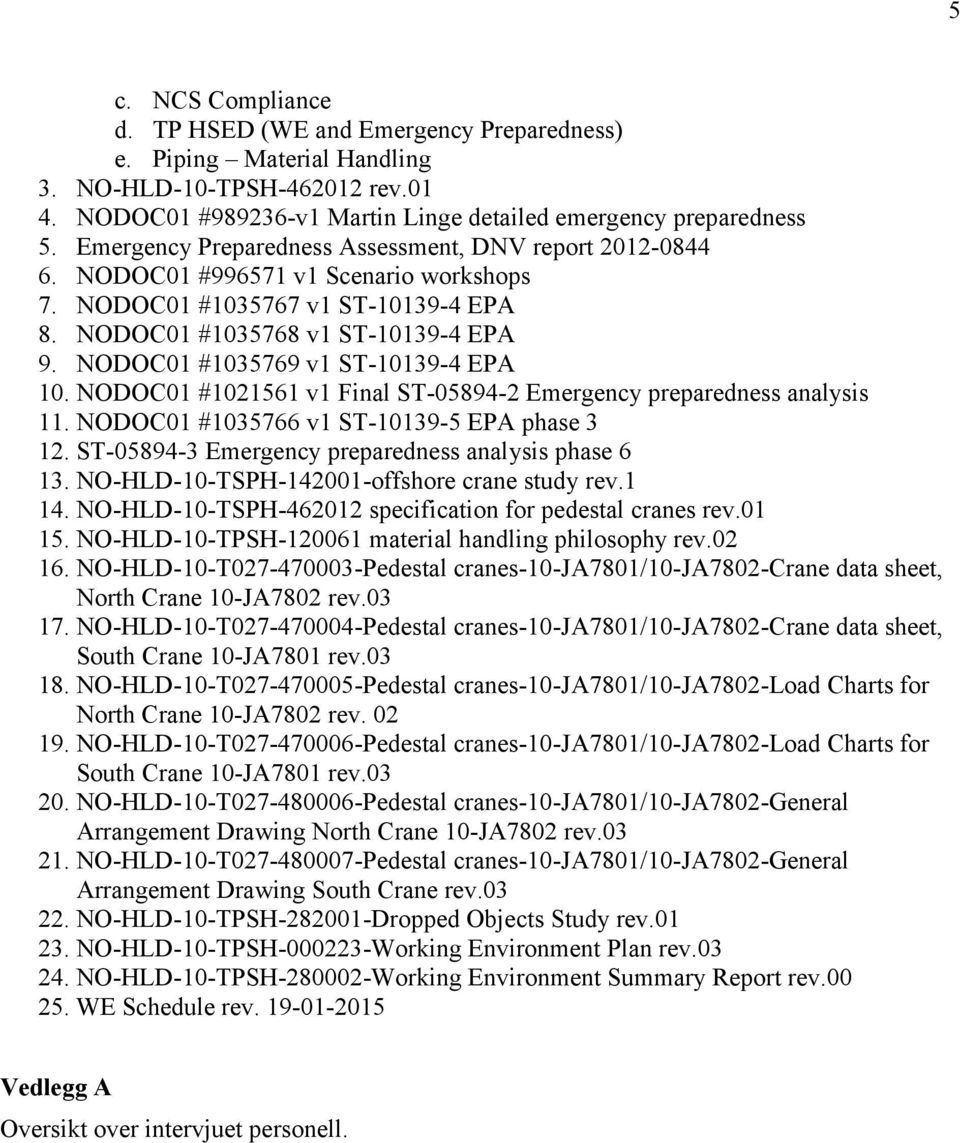 NODOC01 #1035769 v1 ST-10139-4 EPA 10. NODOC01 #1021561 v1 Final ST-05894-2 Emergency preparedness analysis 11. NODOC01 #1035766 v1 ST-10139-5 EPA phase 3 12.